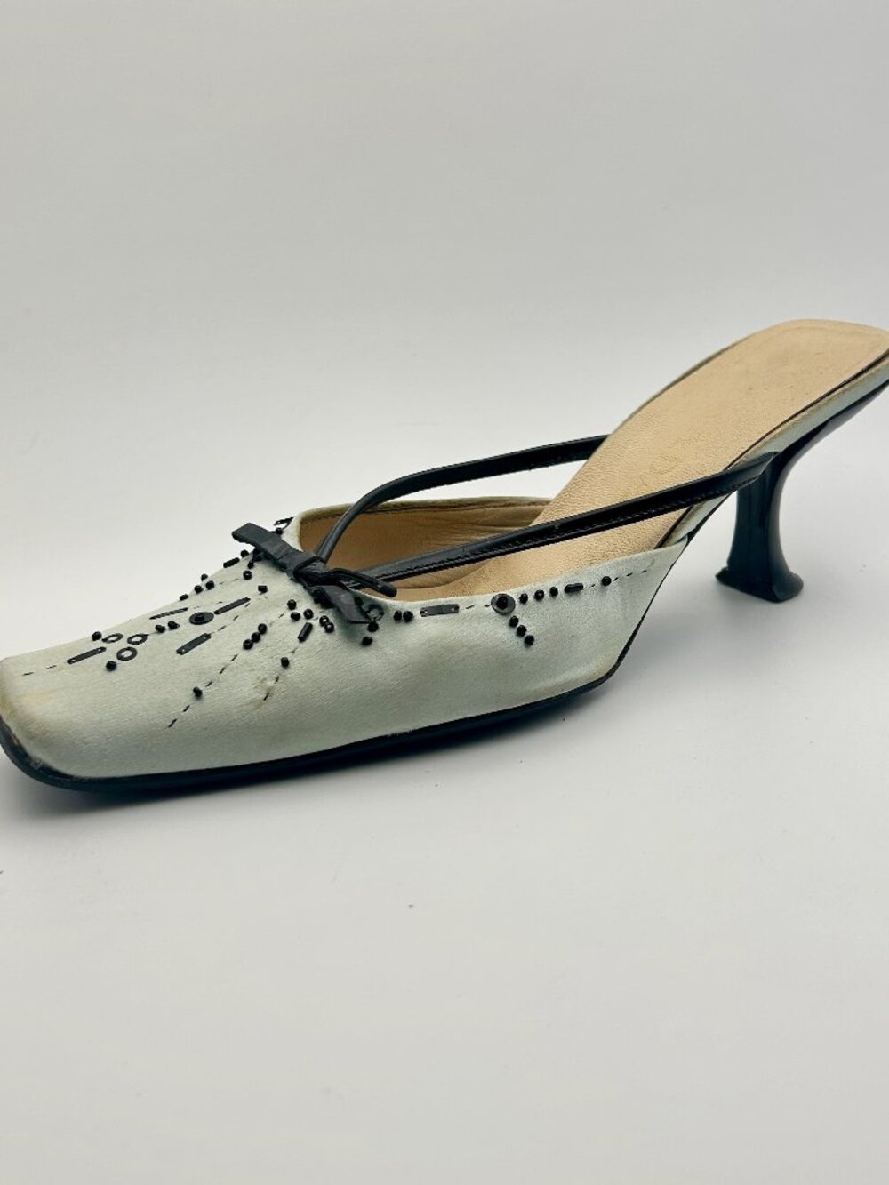 Prada Embellished Leather Satin Heels